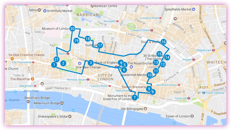 city of london walking tour map