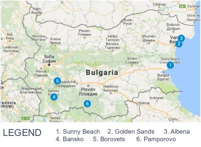 Map of Bulgarian main resorts