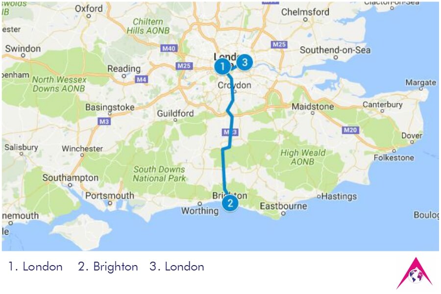 Route of the Tour to Brighton