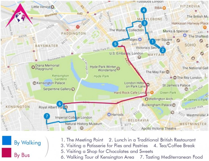The route of the Food Tour of London - Leading Tours The route of the Food Tour of London - Leading Tours
