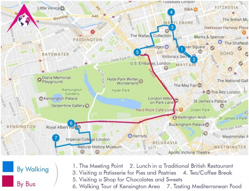 The route of the Food Tour of London - Leading Tours