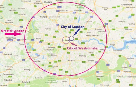 Голям Лондон - Сити ъф Уестминстър - Сити ъф Лондон -карта