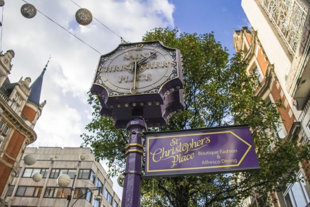 Sign on Oxford Street for Cristophers Place in Marylebone